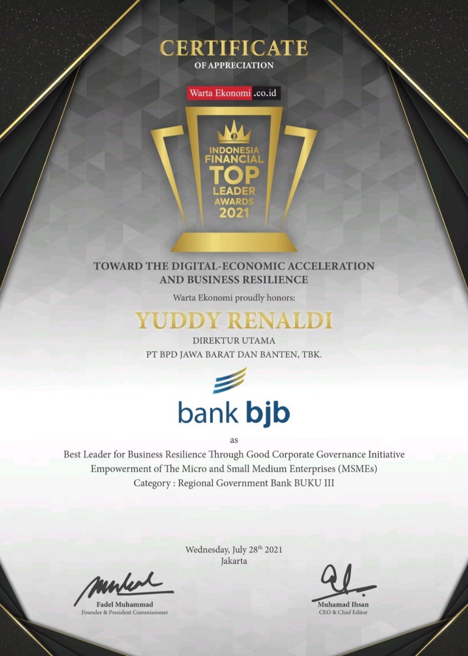 bank bjb Raih Penghargaan Prestisius di Ajang Indonesia Financial Top Leader Award 2021
