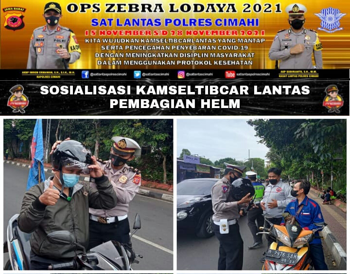 Kasat Lantas Polres Cimahi Bagikan Helm Sosialisasikan Kamseltibcar Lantas