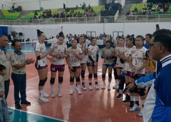 Pemain Bandung bjb Tandamata menjalani persiapan jelang laga melawan Jakarta Electric PLN pada seri Medan Proliga 2026.