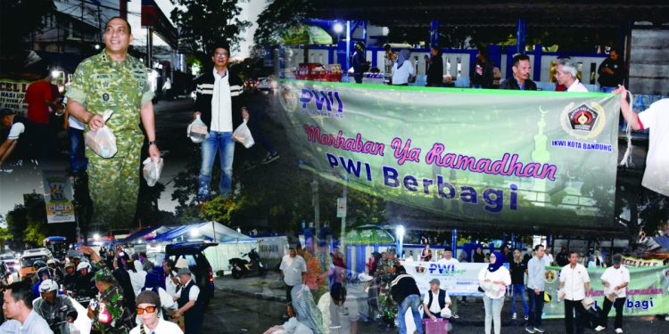 Meski Wali Kota Berhalangan, PWI Kota Bandung Bersama Dandim 0618 Tetap Gelar Aksi Berbagi Takjil Ramadan